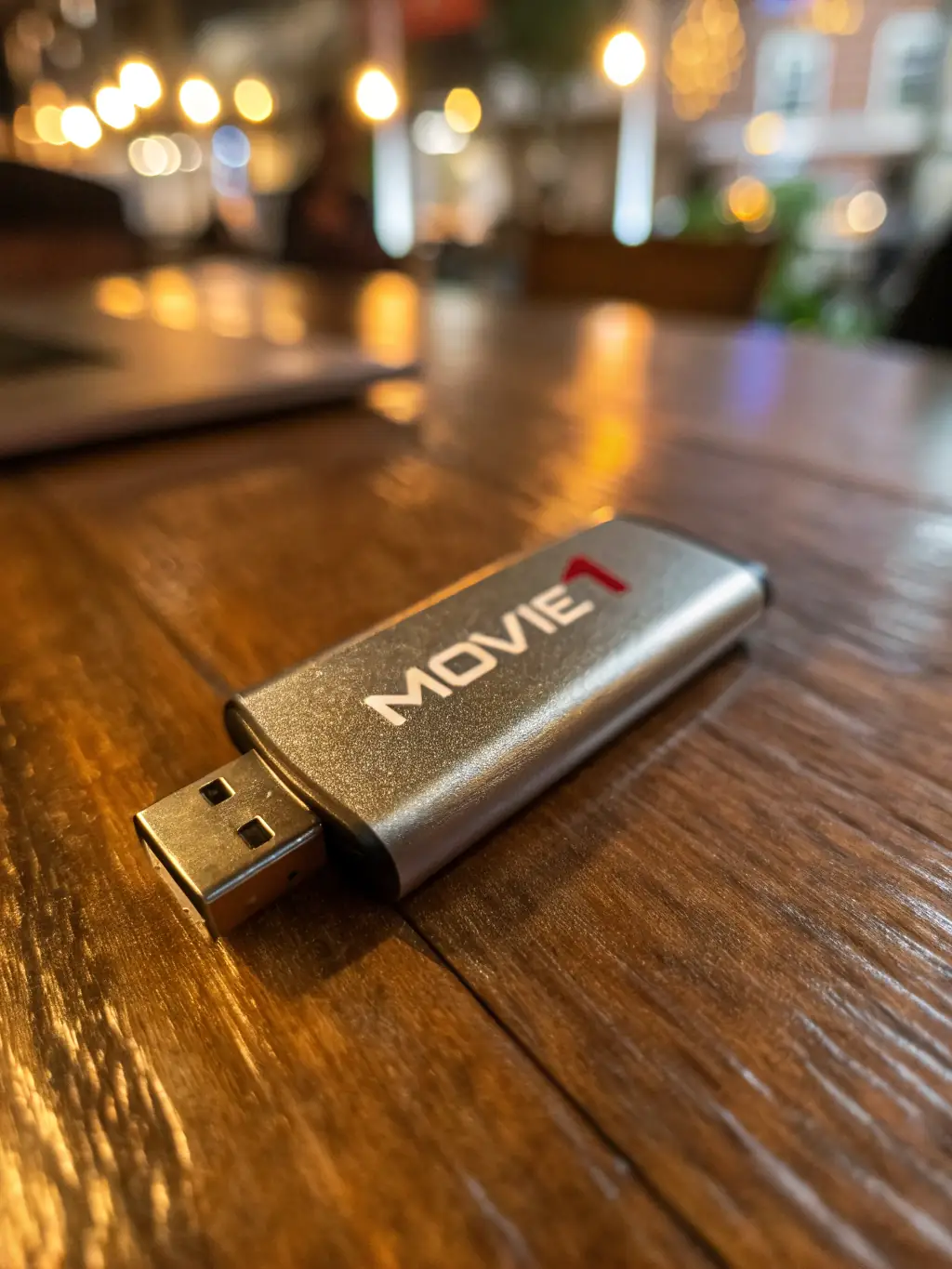 An appealing image of a custom-designed USB drive with a company logo, showcasing its sleek and modern design.
