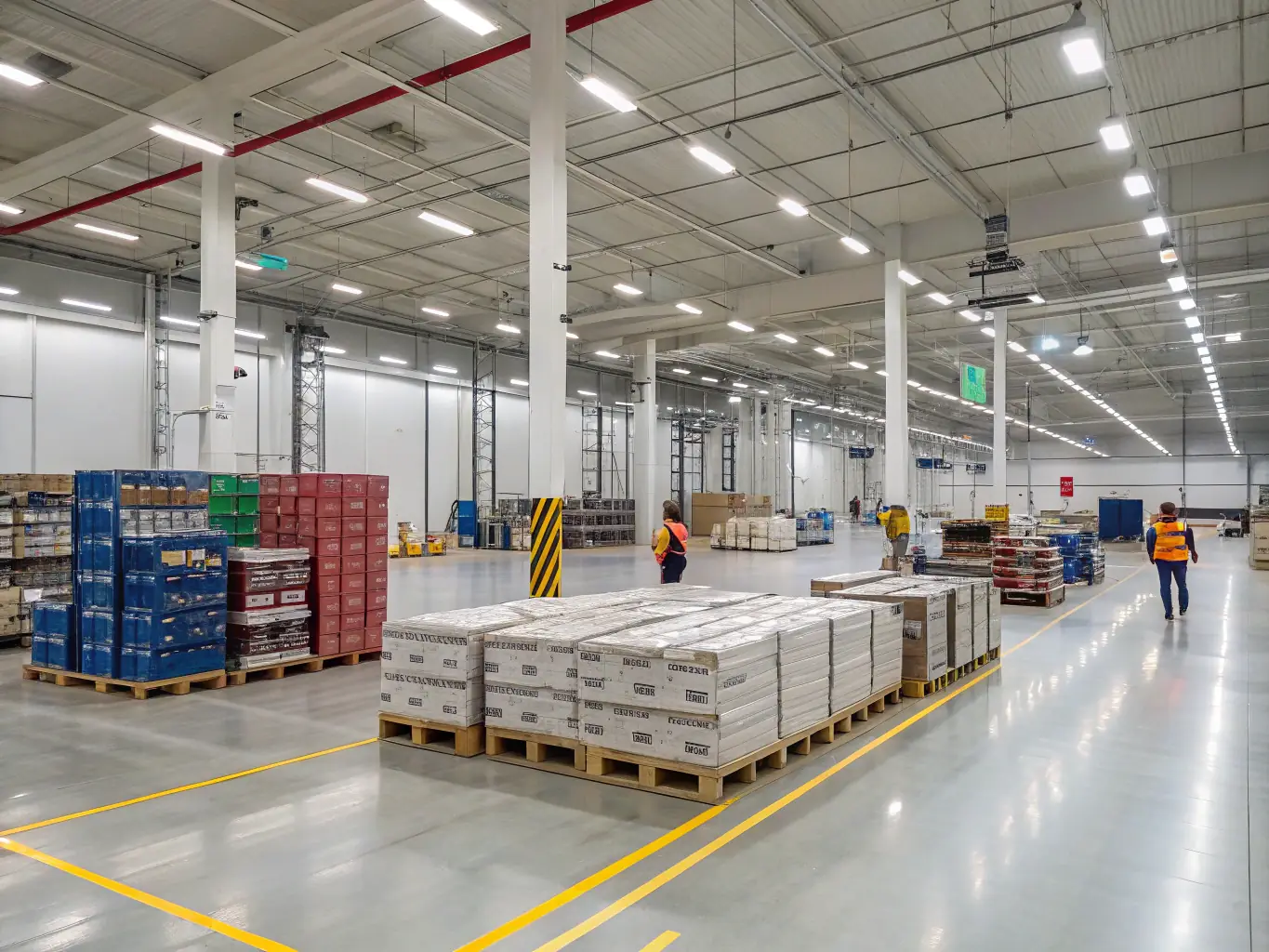 An image of a modern warehouse with neatly organized shelves filled with branded promotional items, emphasizing the secure and efficient warehousing services.