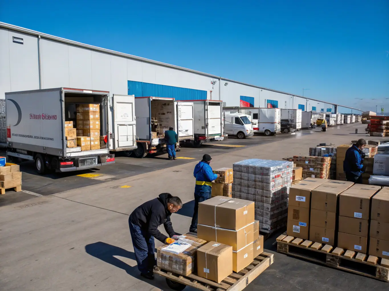 A delivery truck leaving a warehouse, symbolizing the fulfillment and distribution services.